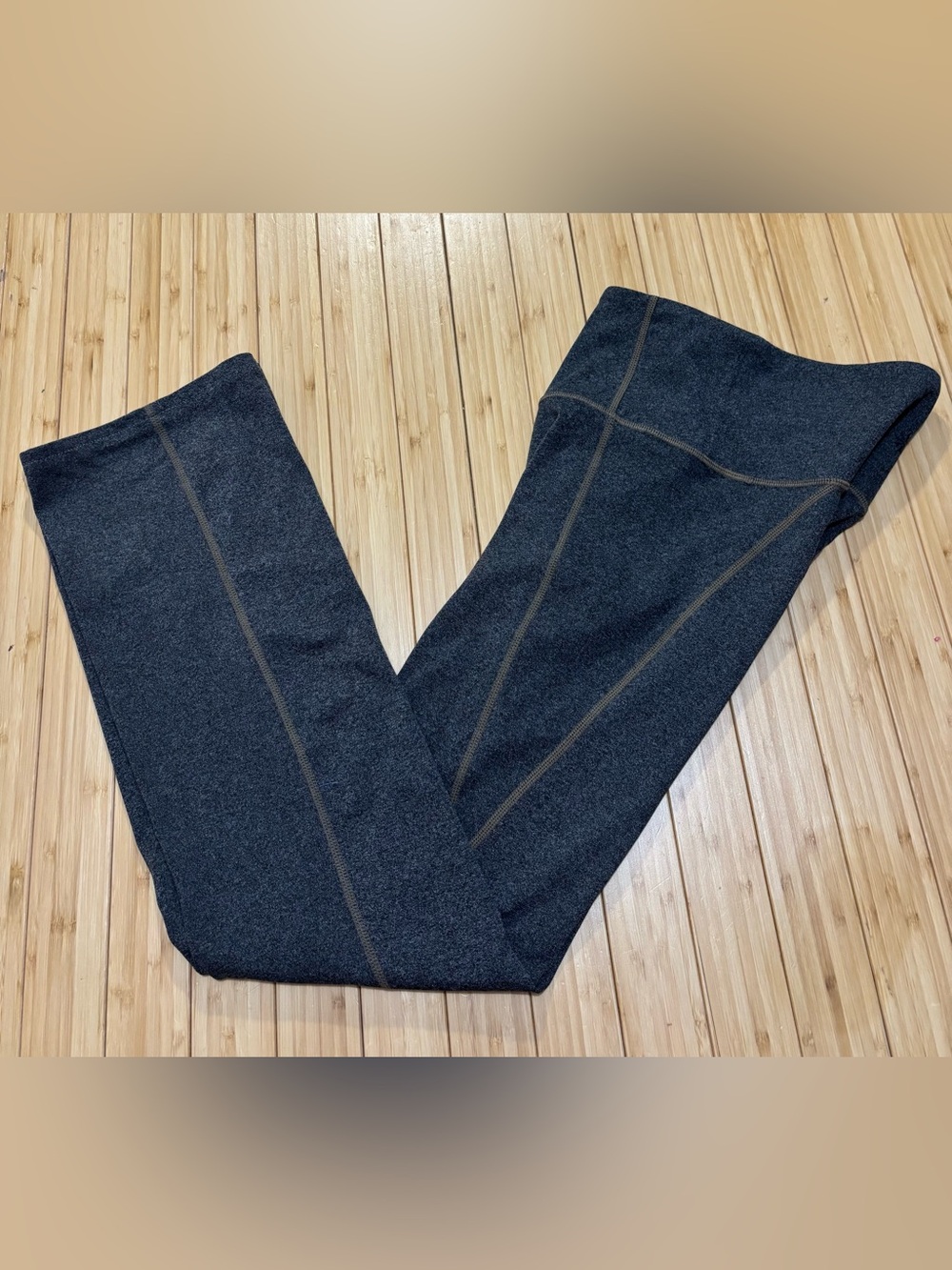 Athleta size S yoga leggings. Heather grey with contrastingbrown stitching. EUC.